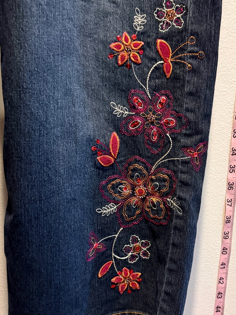 Boho Embroidered Straight Leg Jeans Size 18 | Y2K Cottagecore Floral Denim” - Picture 3 of 9